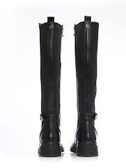 Moda In Pelle Long Quilt Front Black Boots With Buckle - Image 3 of 4