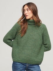 Superdry Green Slouchy Stitch Roll Neck Knit Jumper - Image 1 of 4
