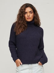 Superdry Blue Slouchy Stitch Roll Neck Knit Jumper - Image 1 of 7