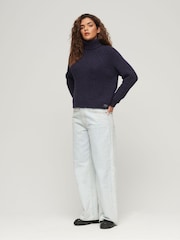 Superdry Blue Slouchy Stitch Roll Neck Knit Jumper - Image 2 of 7