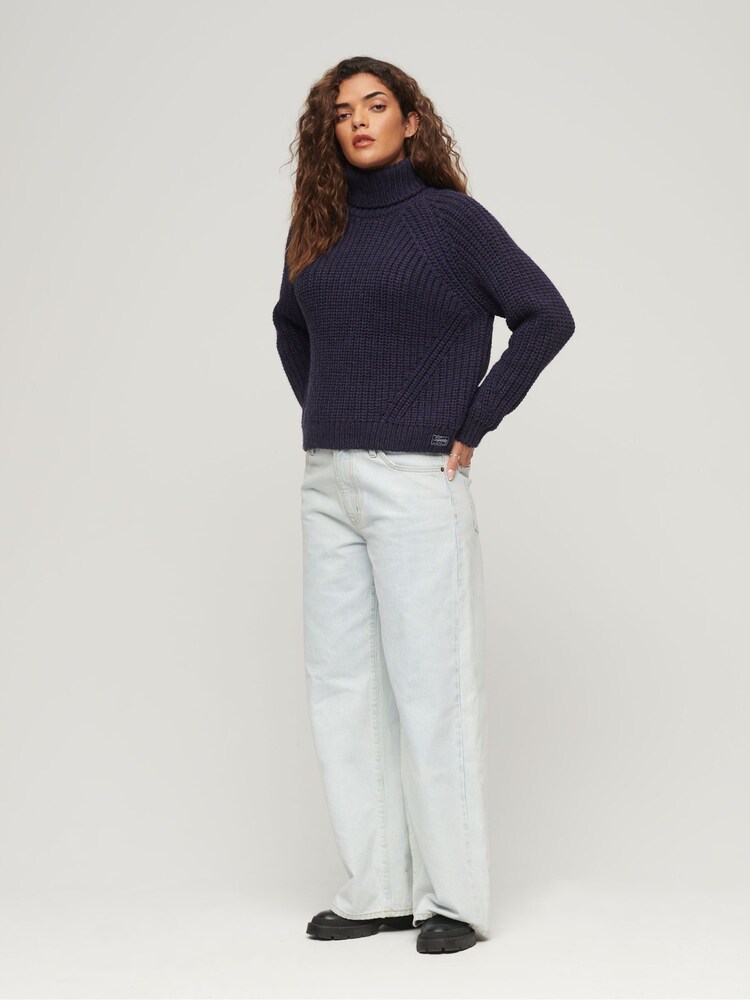Superdry Blue Slouchy Stitch Roll Neck Knit Jumper - Image 2 of 7