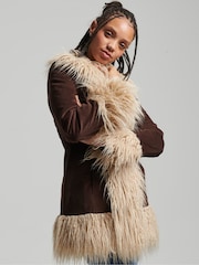 Superdry Light Brown Faux Fur Lined Afghan Coat - Image 1 of 6