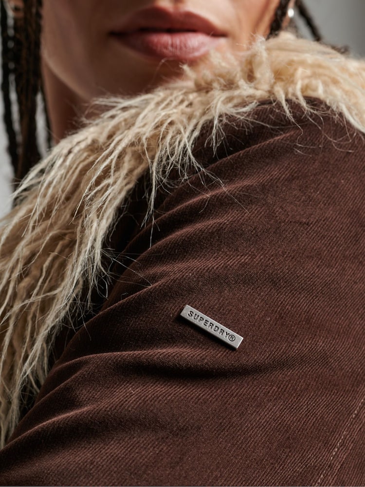 Superdry Light Brown Faux Fur Lined Afghan Coat - Image 4 of 6