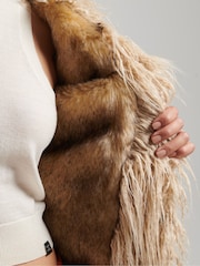 Superdry Light Brown Faux Fur Lined Afghan Coat - Image 5 of 6