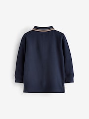 Navy Blue Tipped 100% Cotton Long Sleeve Polo Shirt (3mths-7yrs) - Image 2 of 2