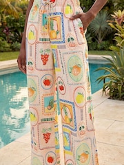 Roman White Fruit Print Tie Waist Stretch Trousers - Image 4 of 5