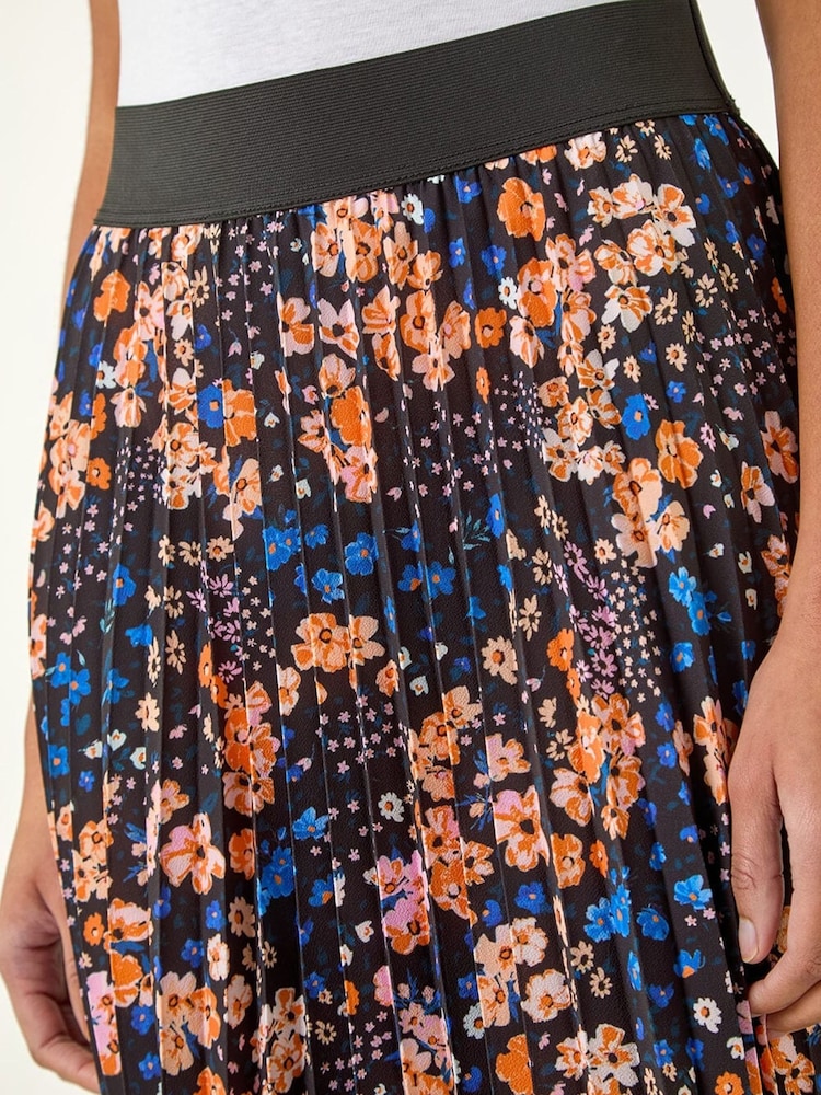 Roman Blue Ditsy Floral Print Pleated Stretch Skirt - Image 5 of 5