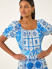 Vestido Midi con cinturón y borde abstracto romano - Imagen 4 de 5