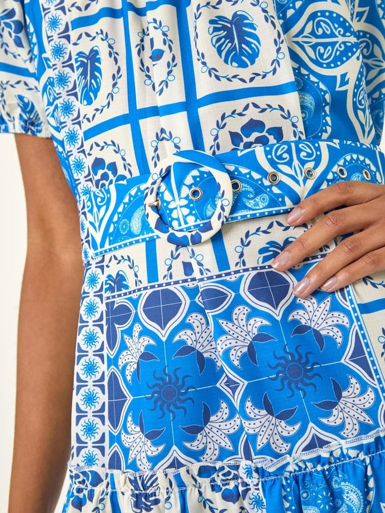 Vestido Midi con cinturón y borde abstracto romano - Imagen 5 de 5 Vestido Midi con cinturón y borde abstracto romano - Imagen 5 de 5