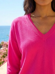 Roman Pink Plain V-Neck Stretch Longline Jumper - Image 4 of 4