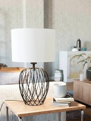 Eglo Black Nimlet Table Lamp Wire Base with White Fabric Shade - Image 1 of 3