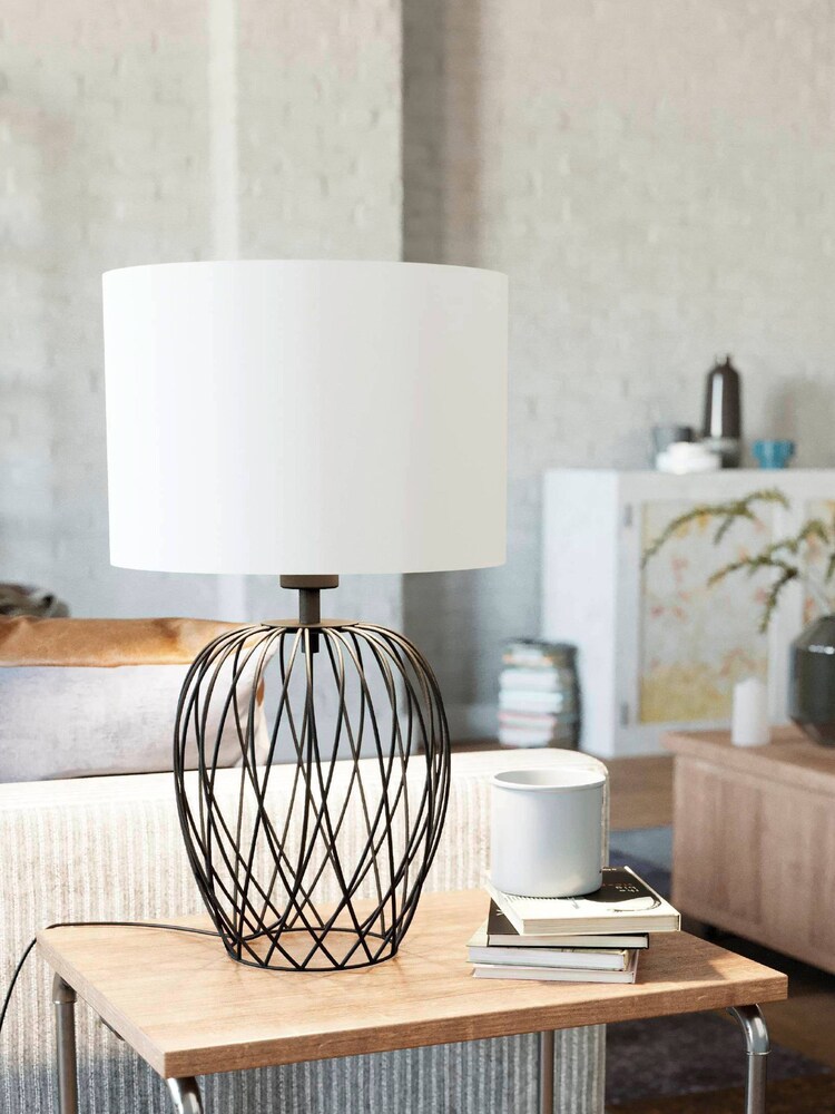 Eglo Black Nimlet Table Lamp Wire Base with White Fabric Shade - Image 1 of 3