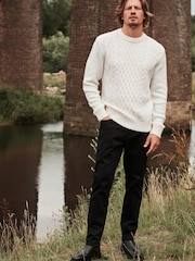 Ecru White Regular Aran Knit Cable Sweatshirt - Image 2 of 9