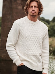 Ecru White Regular Aran Knit Cable Sweatshirt - Image 4 of 9