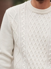 Ecru White Regular Aran Knit Cable Sweatshirt - Image 5 of 9
