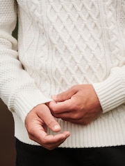 Ecru White Regular Aran Knit Cable Sweatshirt - Image 6 of 9