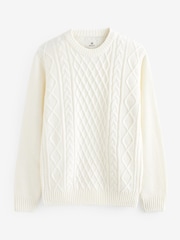 Ecru White Regular Aran Knit Cable Sweatshirt - Image 7 of 9