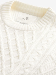 Ecru White Regular Aran Knit Cable Sweatshirt - Image 8 of 9