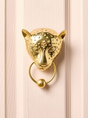 Oliver Bonas Gold Cheetah Metal Door Knocker - Image 1 of 4