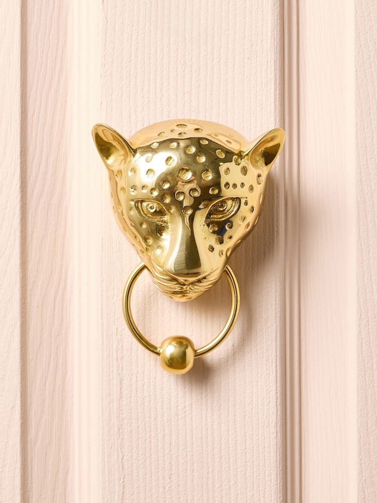 Oliver Bonas Gold Cheetah Metal Door Knocker - Image 1 of 4