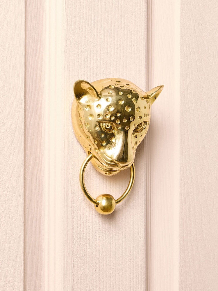 Oliver Bonas Gold Cheetah Metal Door Knocker - Image 2 of 4