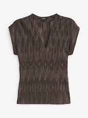 Brown Rochelle Humes Co-Ord Plisse V-Neck Top - Image 5 of 5