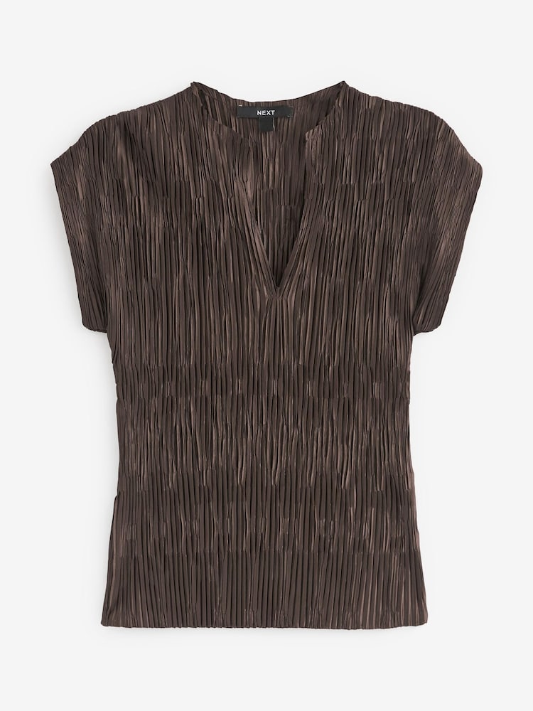 Brown Rochelle Humes Co-Ord Plisse V-Neck Top - Image 5 of 5