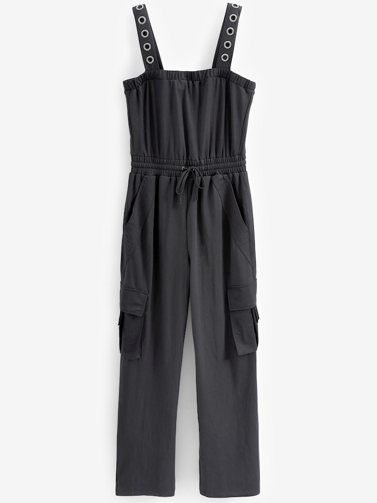 Charcoal Grey Cargo Sleeveless Drawstring Waist Jumpsuit - Image 5 of 5