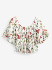 Ecru Floral Off Shoulder Bardot Plisse Top - Image 5 of 5