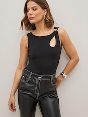 Black One Shoulder D Ring Bodysuit - Image 1 of 5