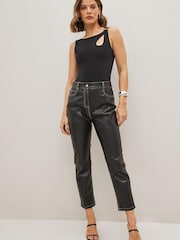 Black One Shoulder D Ring Bodysuit - Image 2 of 5