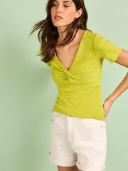 Lime Green Short Sleeve Twist Front T-Shirt - Image 1 of 5