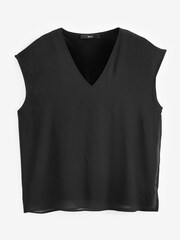 Black V-Neck Chiffon Layer Sleeveless Vest - Image 5 of 5