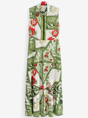 Green Botanical High Neck Sleeveless Zip Midi Dress - Image 5 of 5