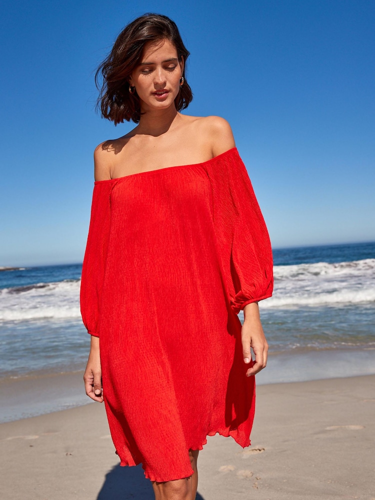 Rot - Plissiertes Minikleid mit kurzen Puffärmeln - Bild 1 von 6 Rot - Plissiertes Minikleid mit kurzen Puffärmeln - Bild 1 von 6