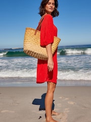Rot - Plissiertes Minikleid mit kurzen Puffärmeln - Bild 2 von 6