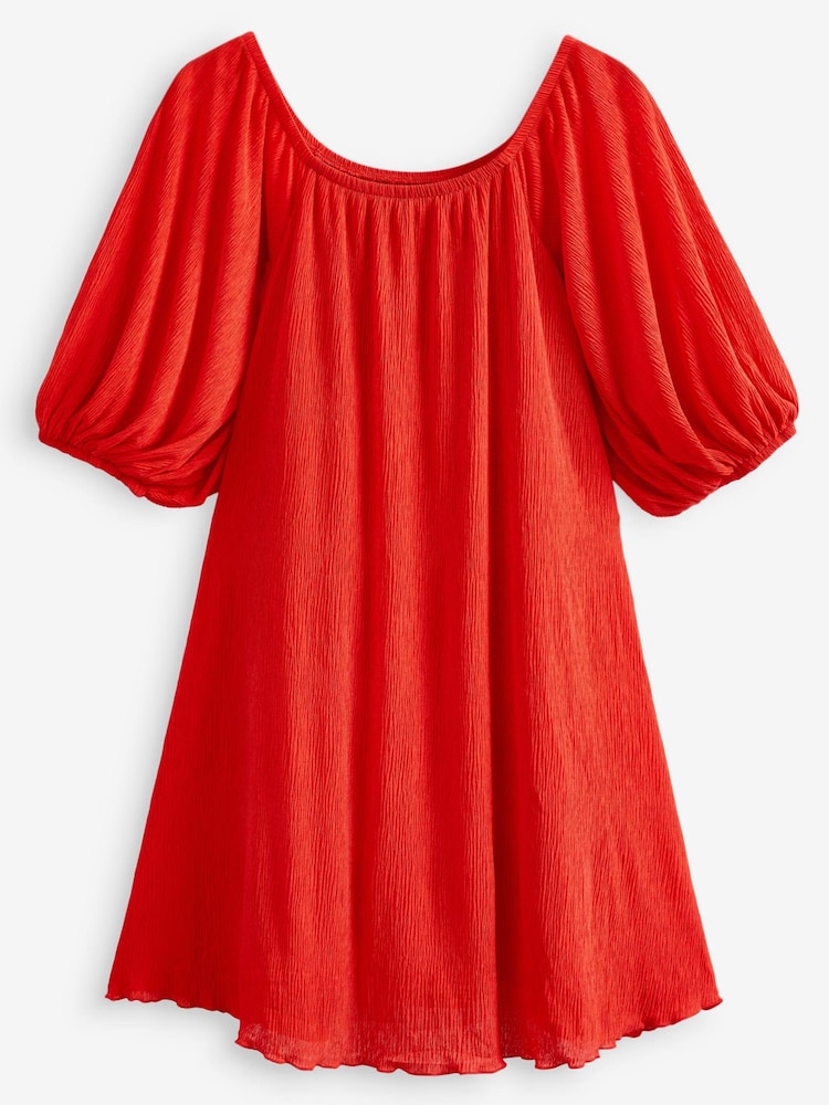 Rot - Plissiertes Minikleid mit kurzen Puffärmeln - Bild 6 von 6 Rot - Plissiertes Minikleid mit kurzen Puffärmeln - Bild 6 von 6