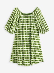 Grün/Ecru Creme kariert - Plissiertes Minikleid mit kurzen Puffärmeln - Bild 5 von 6
