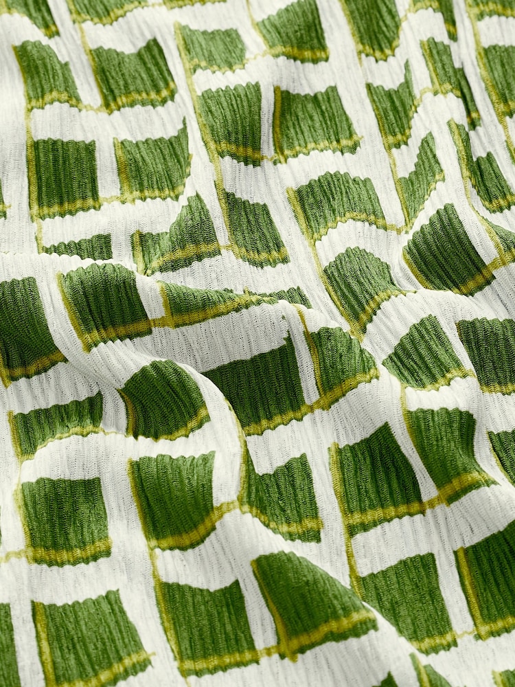 Grün/Ecru Creme kariert - Plissiertes Minikleid mit kurzen Puffärmeln - Bild 6 von 6
