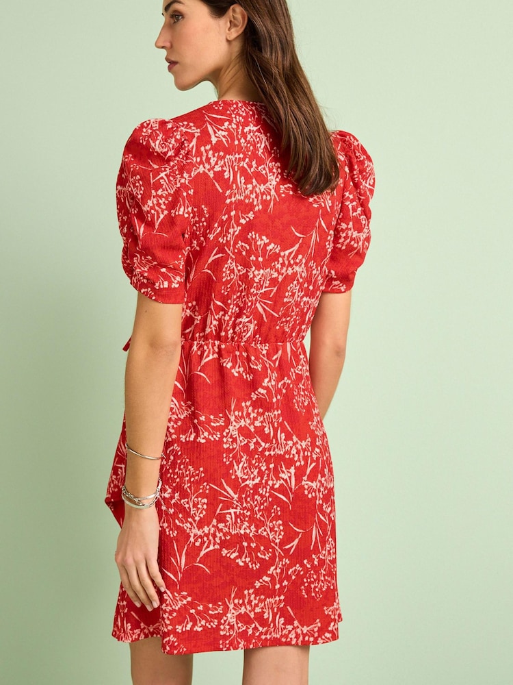 Red Sprig Floral Short Sleeve V-Neck Wrap Mini Dress - Image 2 of 4 Red Sprig Floral Short Sleeve V-Neck Wrap Mini Dress - Image 2 of 4