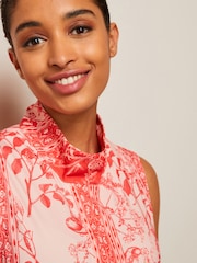 Red Botanical High Neck Sleeveless Zip Midi Dress - Image 3 of 4