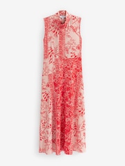 Red Botanical High Neck Sleeveless Zip Midi Dress - Image 4 of 4