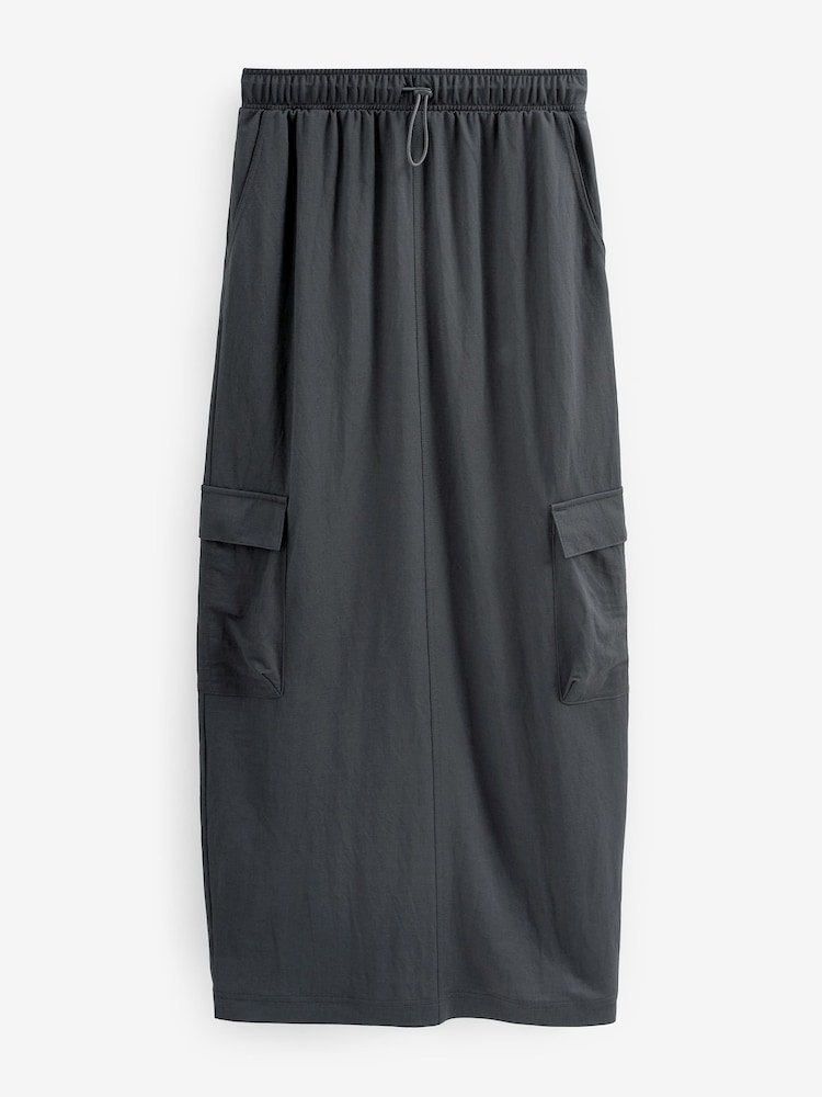 Charcoal Grey Cargo Drawstring Waist Midi Skirt - Image 6 of 6 Charcoal Grey Cargo Drawstring Waist Midi Skirt - Image 6 of 6