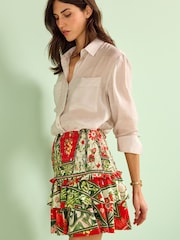Red/Green Botantical Shirred Layered Mini Skirt - Image 1 of 5