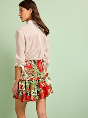 Red/Green Botantical Shirred Layered Mini Skirt - Image 3 of 5