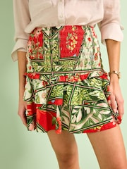 Red/Green Botantical Shirred Layered Mini Skirt - Image 4 of 5