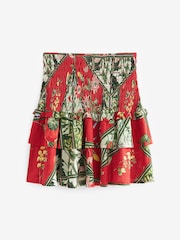 Red/Green Botantical Shirred Layered Mini Skirt - Image 5 of 5