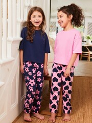 Navy/Pink Daisy Heart Pyjamas 2 Packs (3-16yrs) - Image 1 of 10