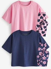 Navy/Pink Daisy Heart Pyjamas 2 Packs (3-16yrs) - Image 3 of 10