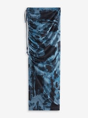 Navy Blue Cyanotype Ruched Mesh Split Maxi Skirt - Image 6 of 6